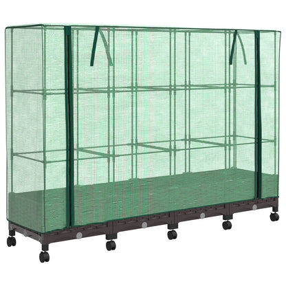 Vaso da Giardino con Copertura per Serra e Ruote 4 pz Marrone | homemem39