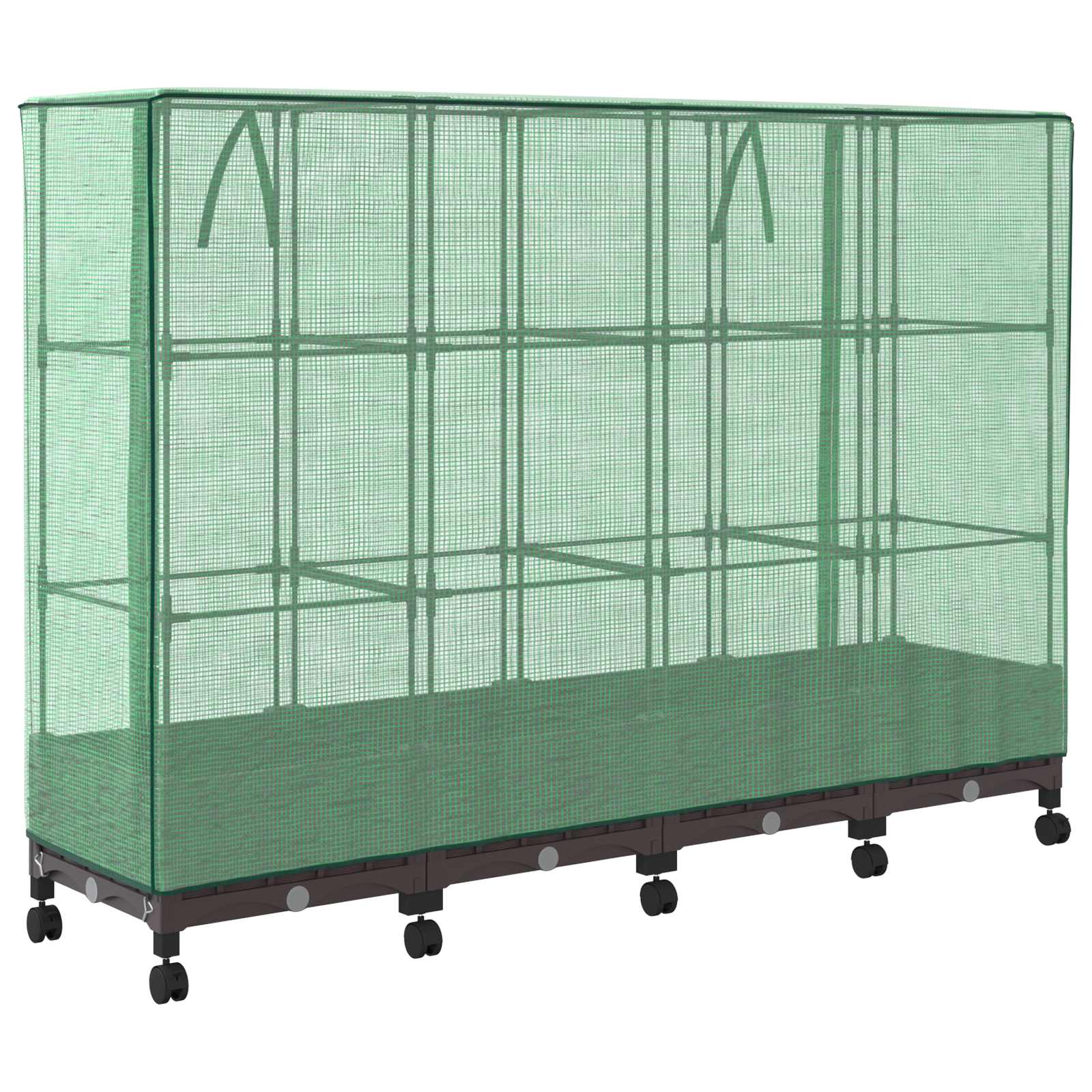 Vaso da Giardino con Copertura per Serra e Ruote 4 pz Marrone | homemem39