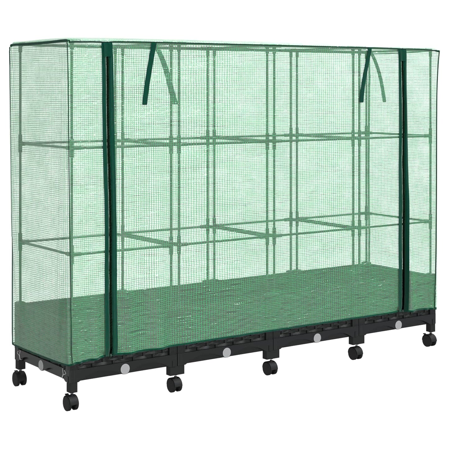 Vaso da Giardino con Copertura per Serra e Ruote 4 pz Nero PP | homemem39
