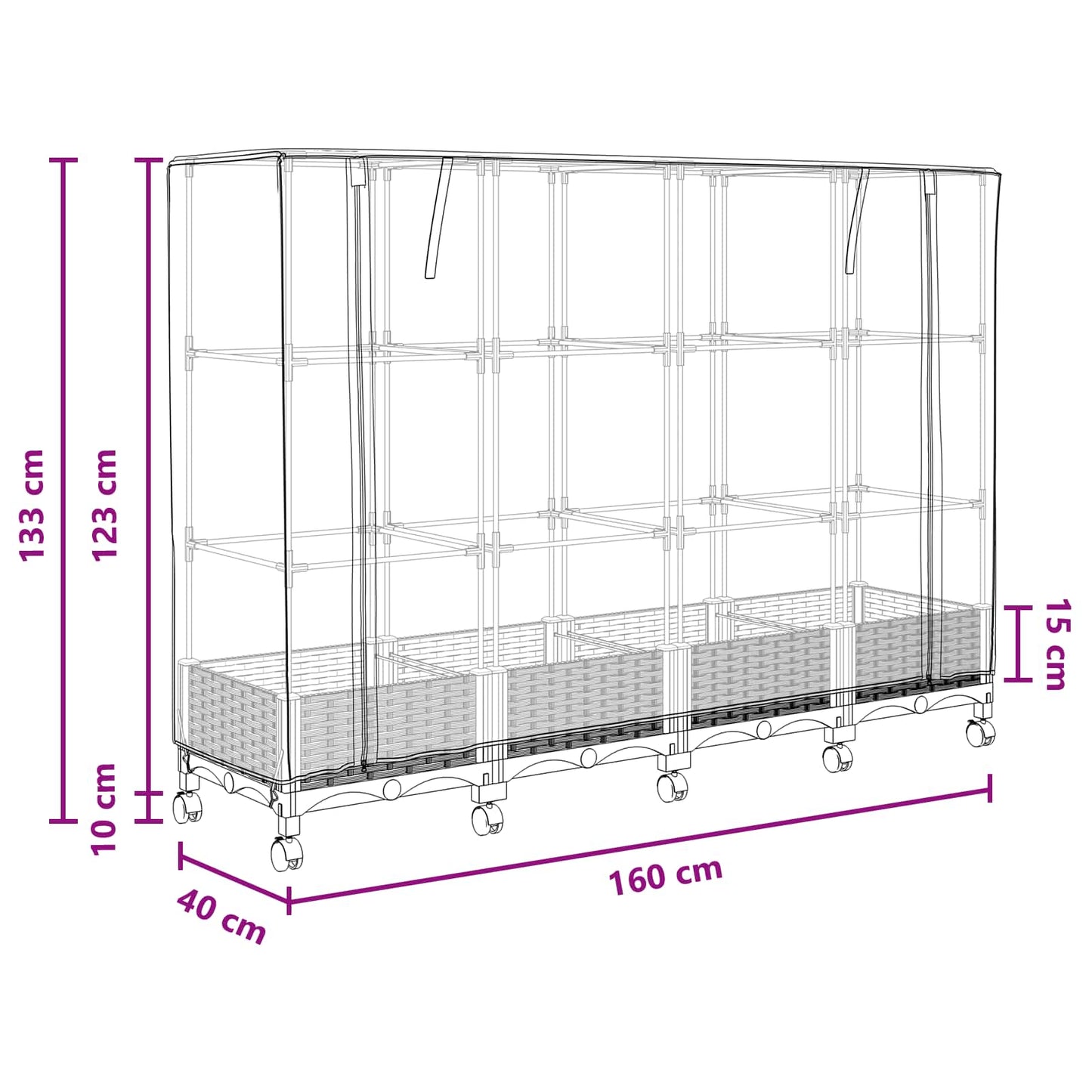 Vaso da Giardino con Copertura per Serra e Ruote 4 pz Nero PP | homemem39
