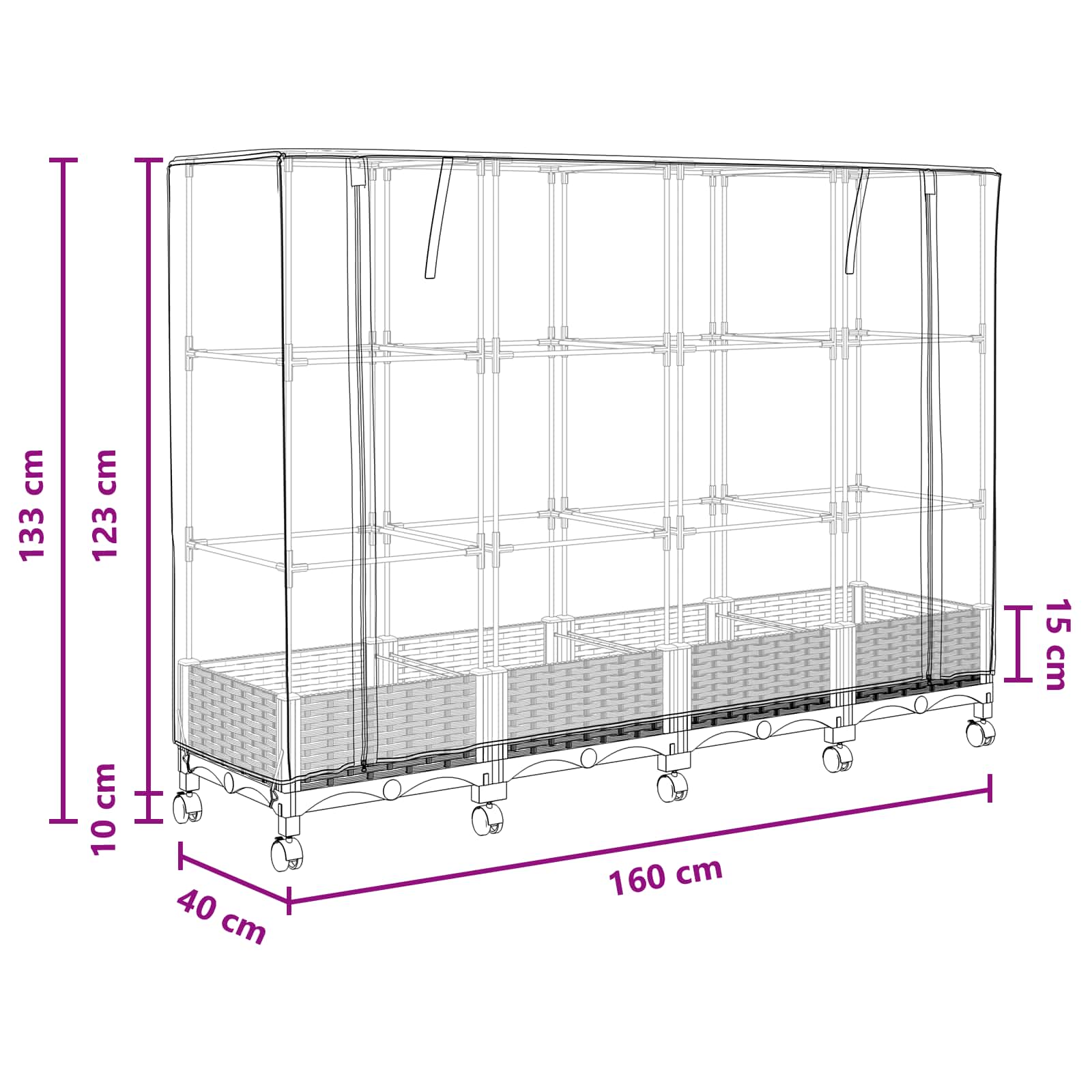 Vaso da Giardino con Copertura per Serra e Ruote 4 pz Nero PP | homemem39