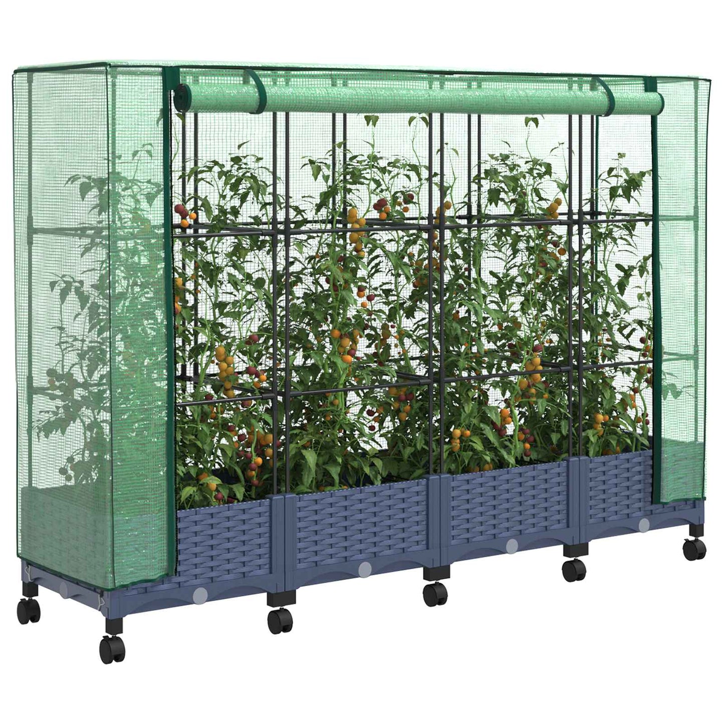 Vaso da Giardino con Copertura per Serra e Ruote 4 pz PP | homemem39