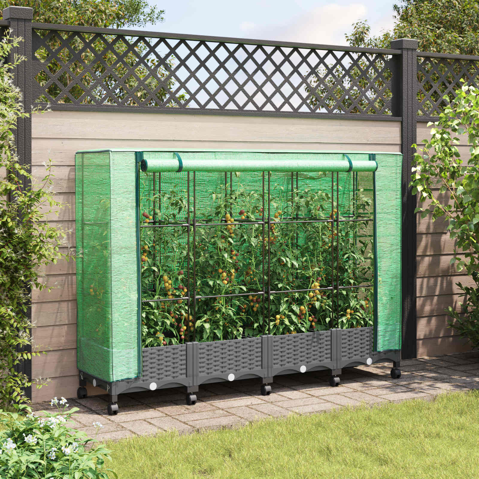 Vaso da Giardino con Copertura per Serra e Ruote 4 pz PP | homemem39