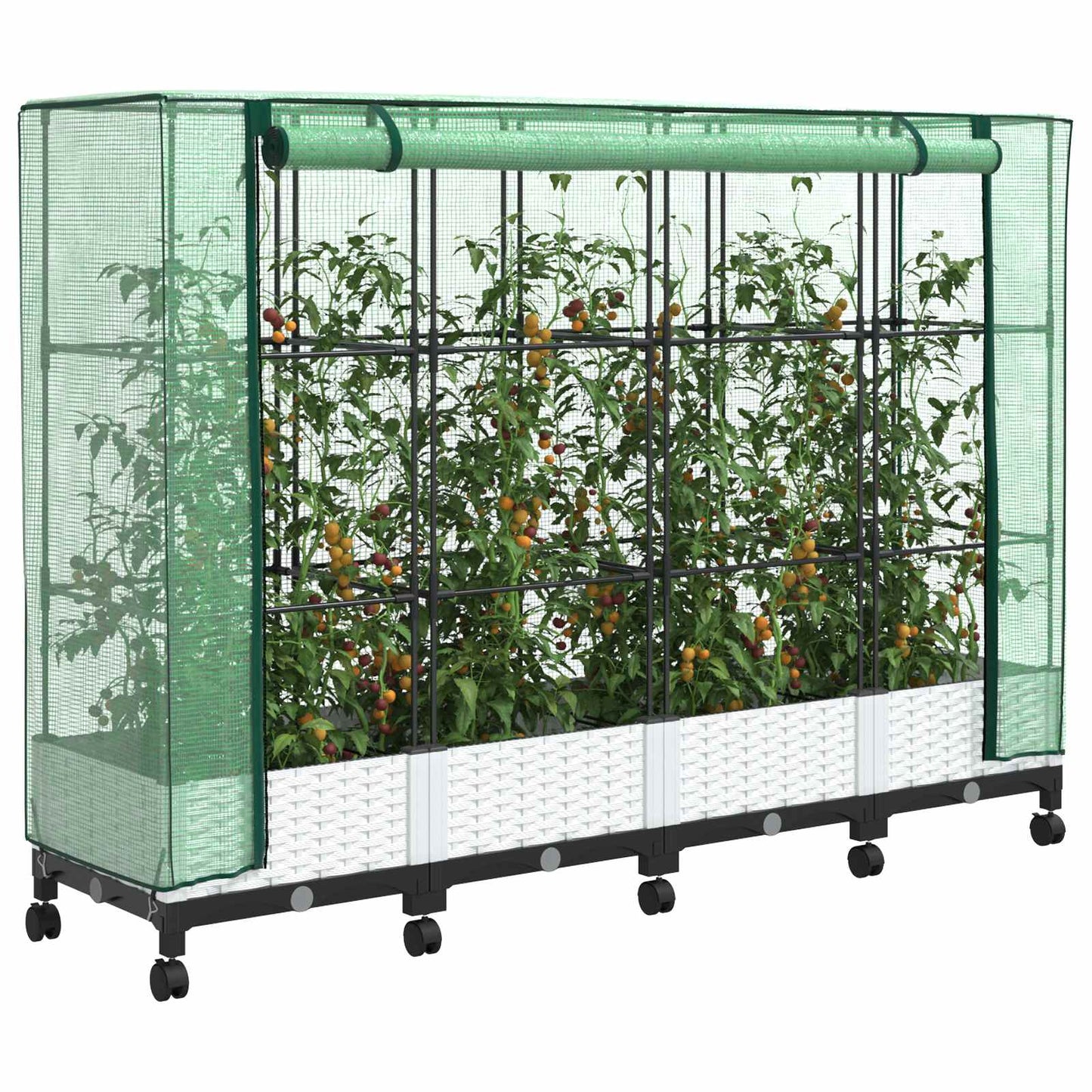 Vaso da Giardino con Copertura per Serra e Ruote 4 pz Bianco PP | homemem39