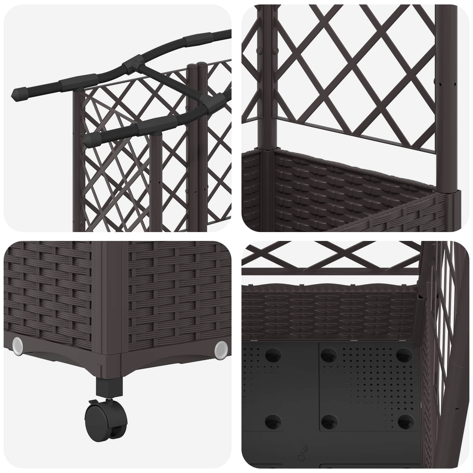 Letto Rialzato con Griglia e Tetto Marrone 203,5 x 40 x 129 cm | homemem39