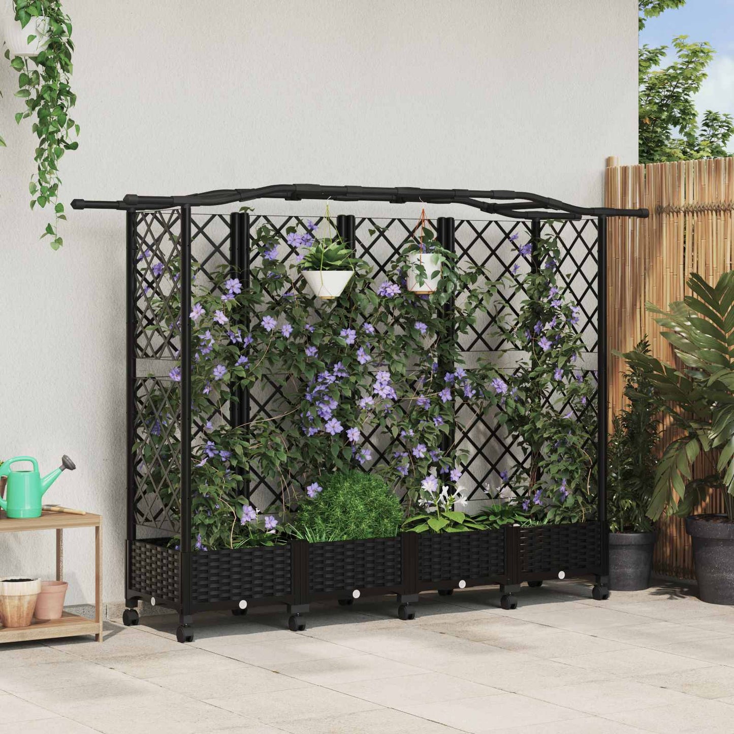 Letto Rialzato con Griglia e Tetto Nero 203,5 x 40 x 129 cm PP | homemem39
