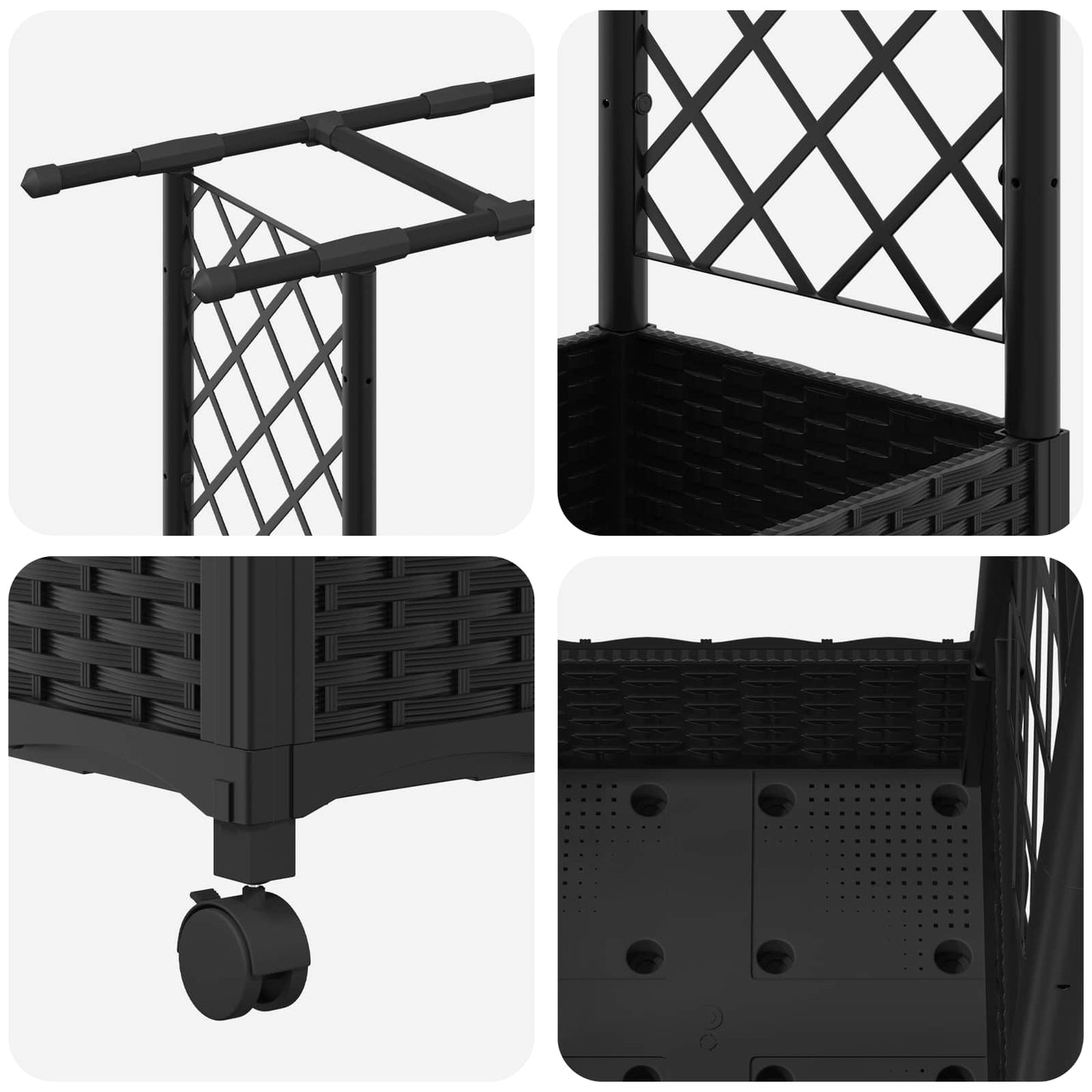 Letto Rialzato con Griglia e Tetto Nero 203 x 40 x 127 cm PP | homemem39