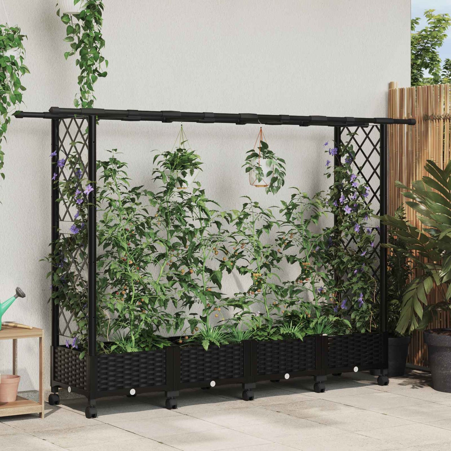 Letto Rialzato con Griglia e Tetto Nero 203 x 40 x 127 cm PP | homemem39
