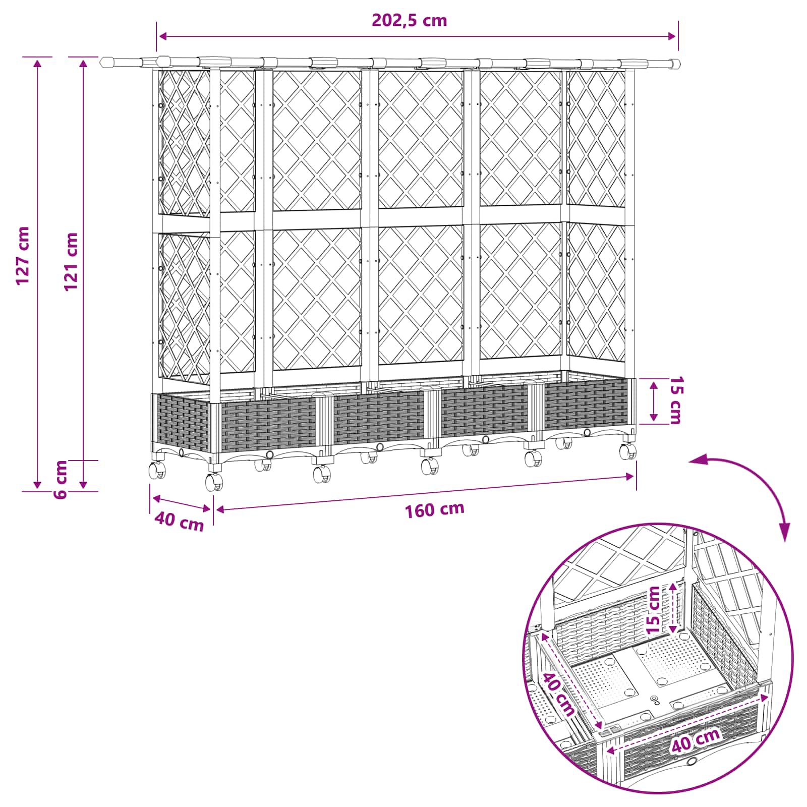 Letto Rialzato con Griglia e Tetto Marrone 202,5 x 40 x 127 cm | homemem39