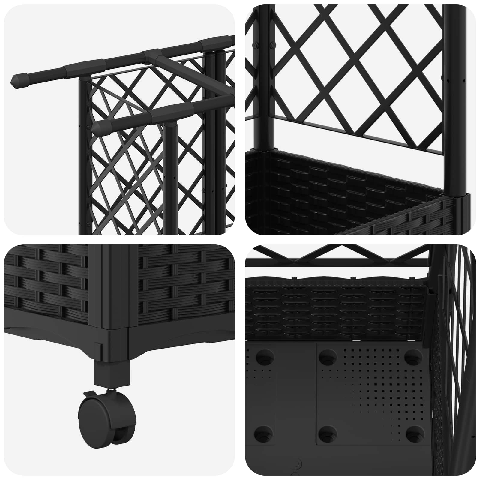 Letto Rialzato con Griglia e Tetto Nero 202,5 x 40 x 127 cm PP | homemem39