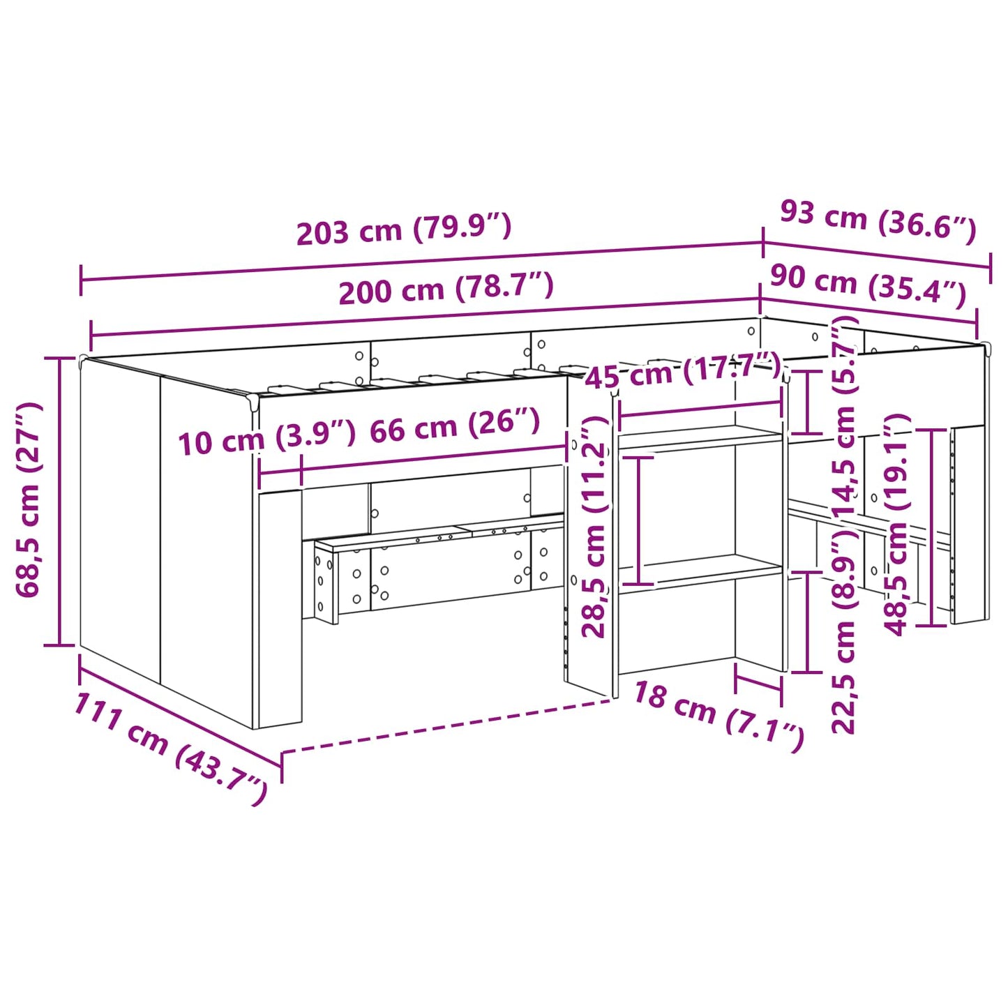 Letto Alto per Bambini Grigio Cemento 90 x 200 cm | homemem39