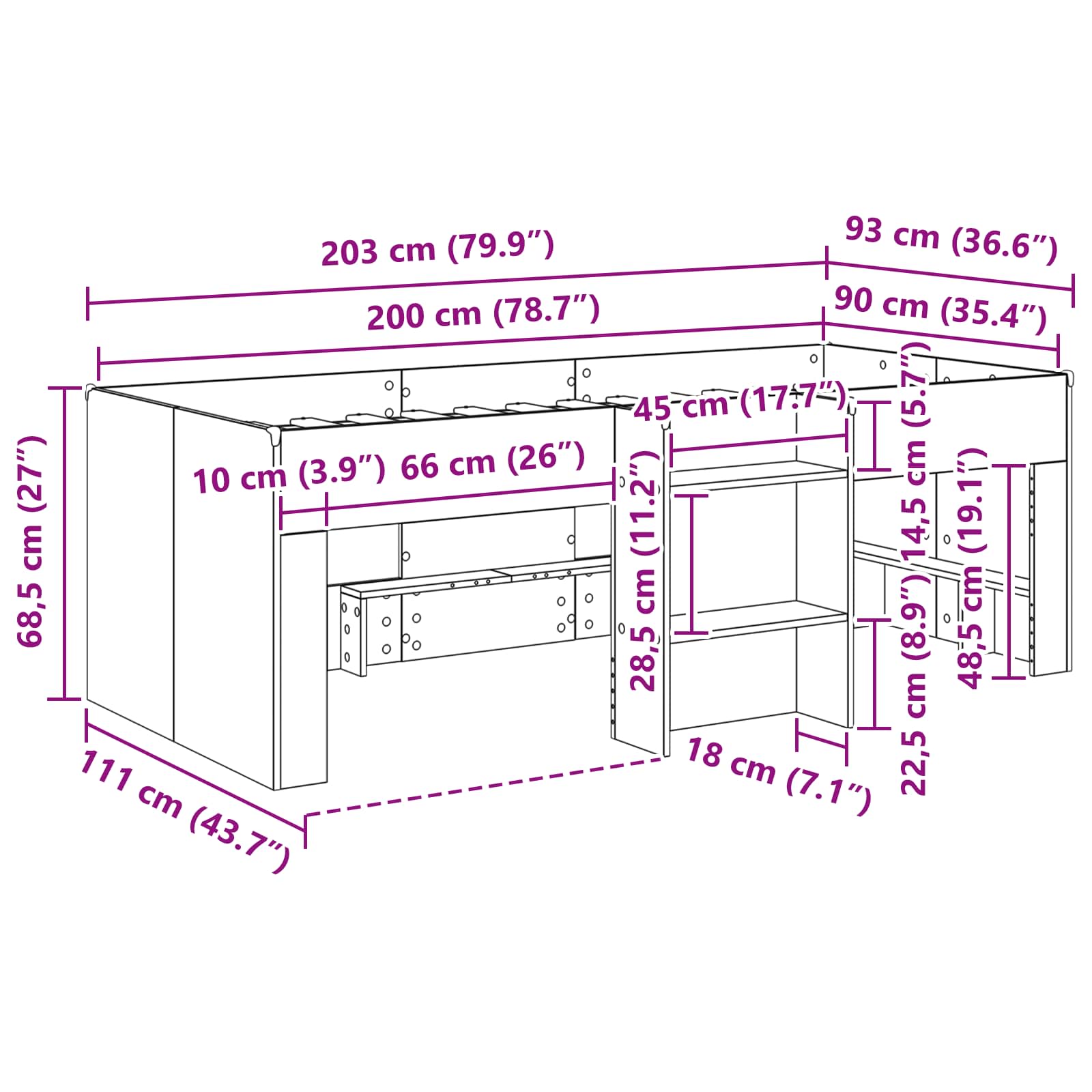 Letto Alto per Bambini Grigio Cemento 90 x 200 cm | homemem39