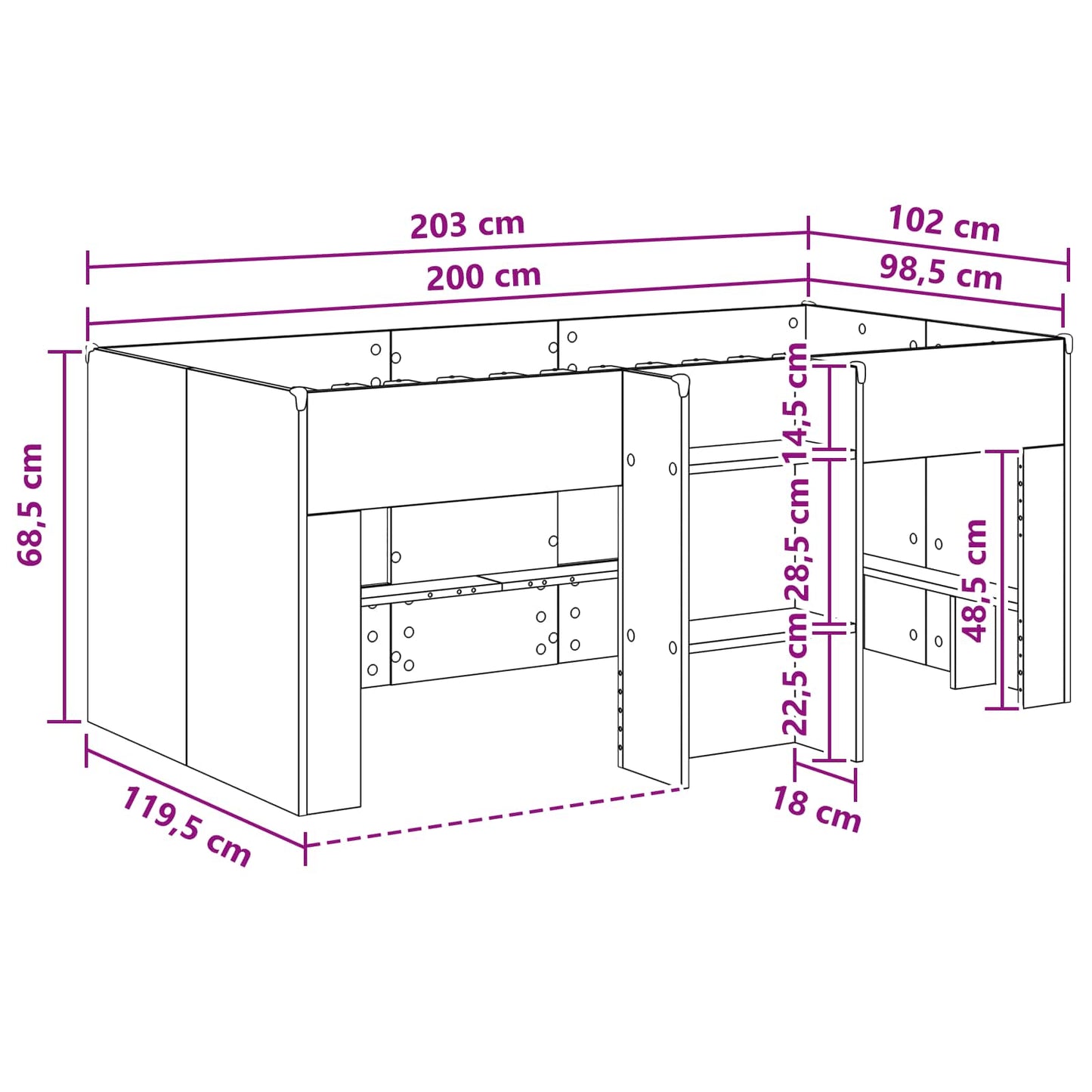 Letto Alto per Bambini Grigio Cemento 98.5 x 200 cm | homemem39