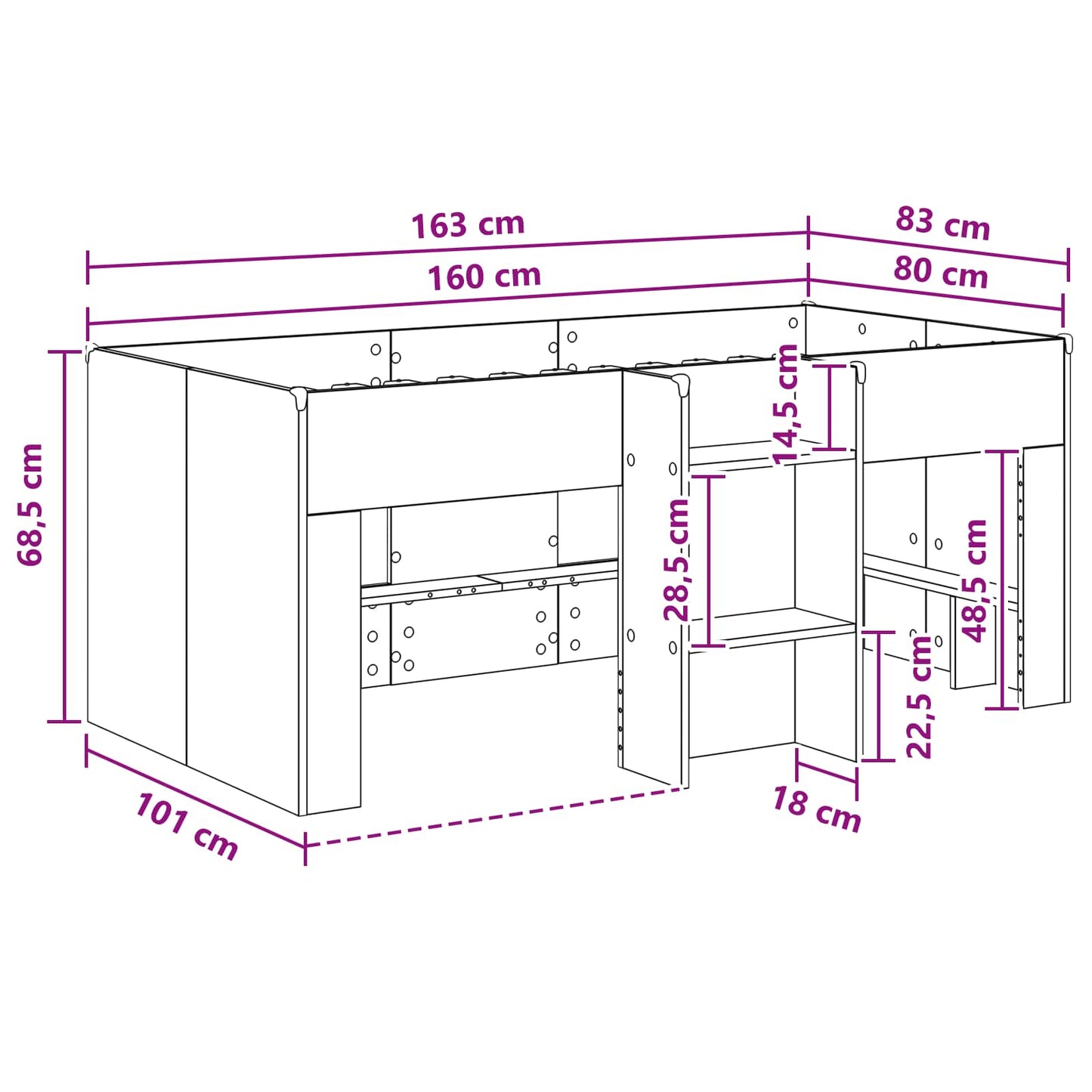 Letto Alto per Bambini Rovere Sonoma 80 x 160 cm | homemem39