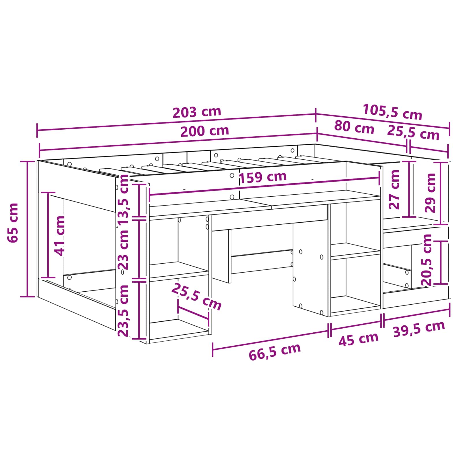 Telaio del letto con storage Bianco 80 x 200 cm | homemem39