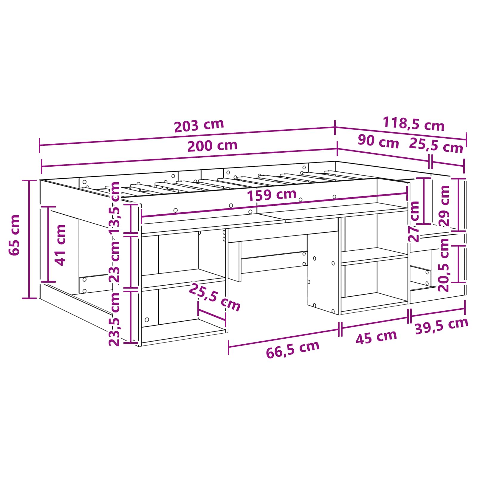 Telaio del letto con storage Sonoma grigio 90 x 200 cm | homemem39
