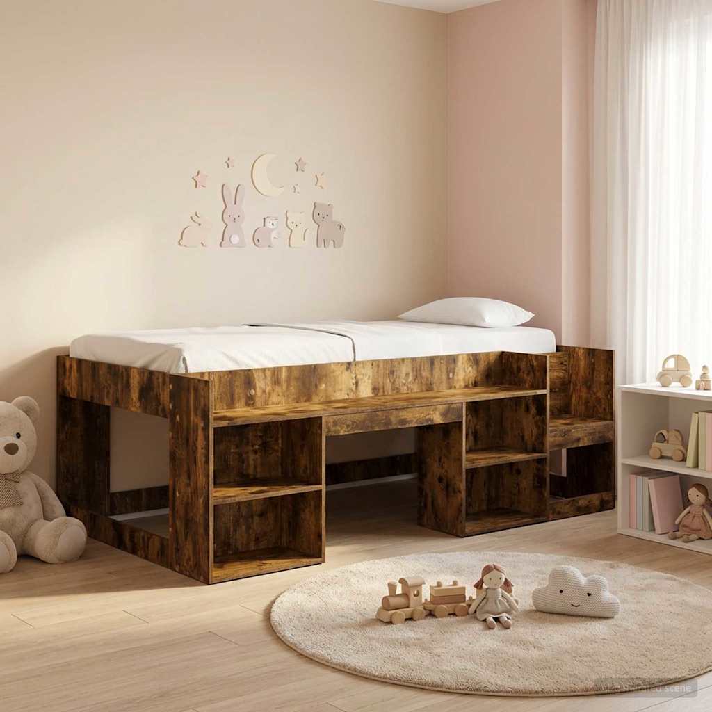 Struttura per Letto per Bambini con Ripostiglio Rovere Fumo