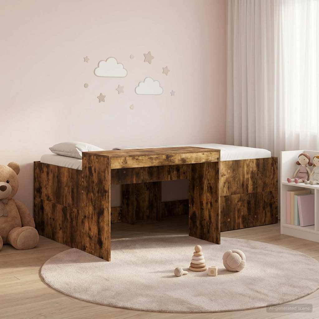 Letto alto per bambini con scrivania Rovere Fumo 80 x 200 cm | homemem39