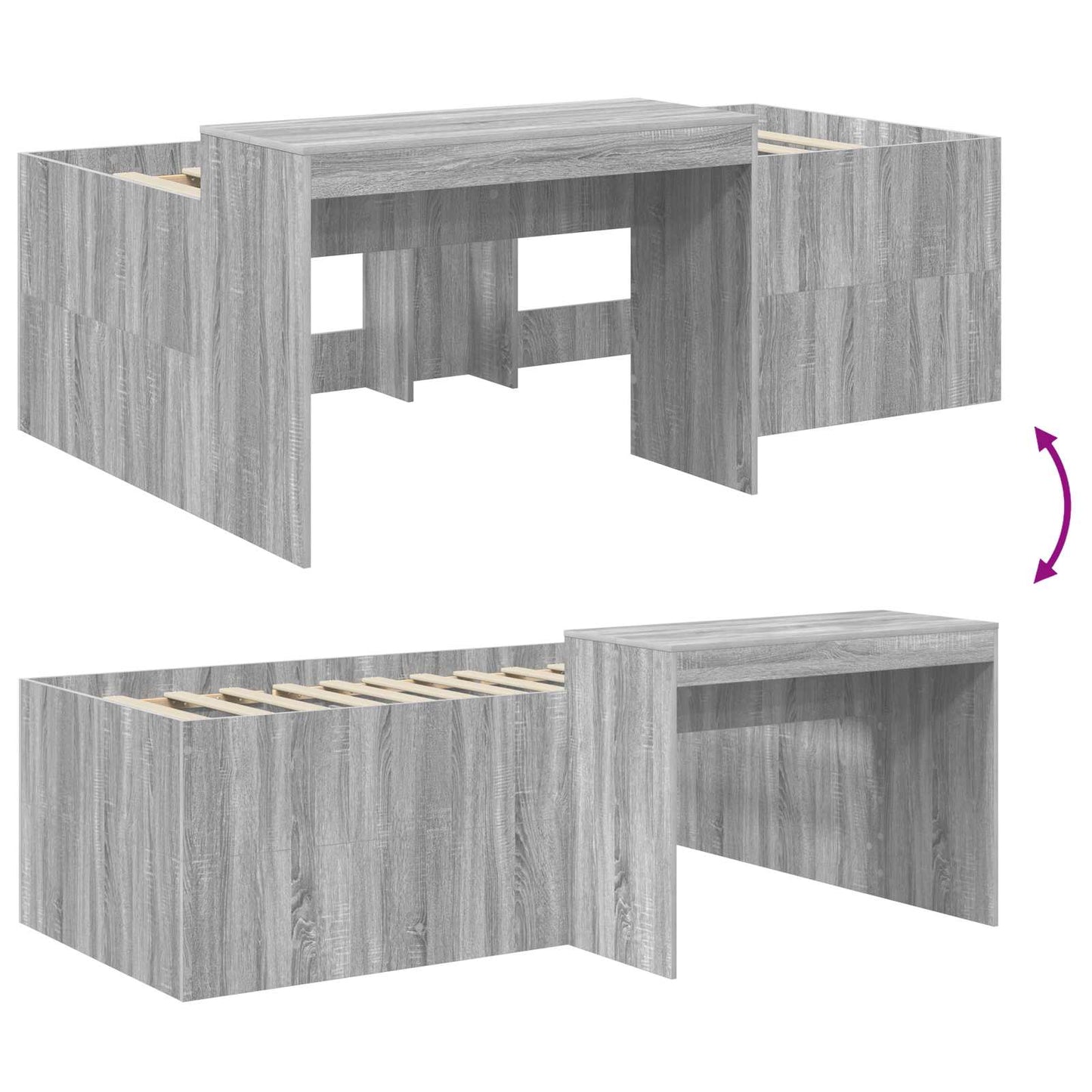 Letto alto per bambini con scrivania Sonoma grigio 80 x 200 cm | homemem39