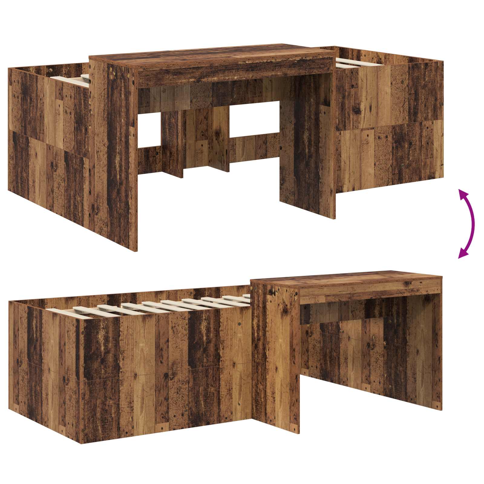 Letto alto per bambini con scrivania Legno antico 80 x 200 cm | homemem39