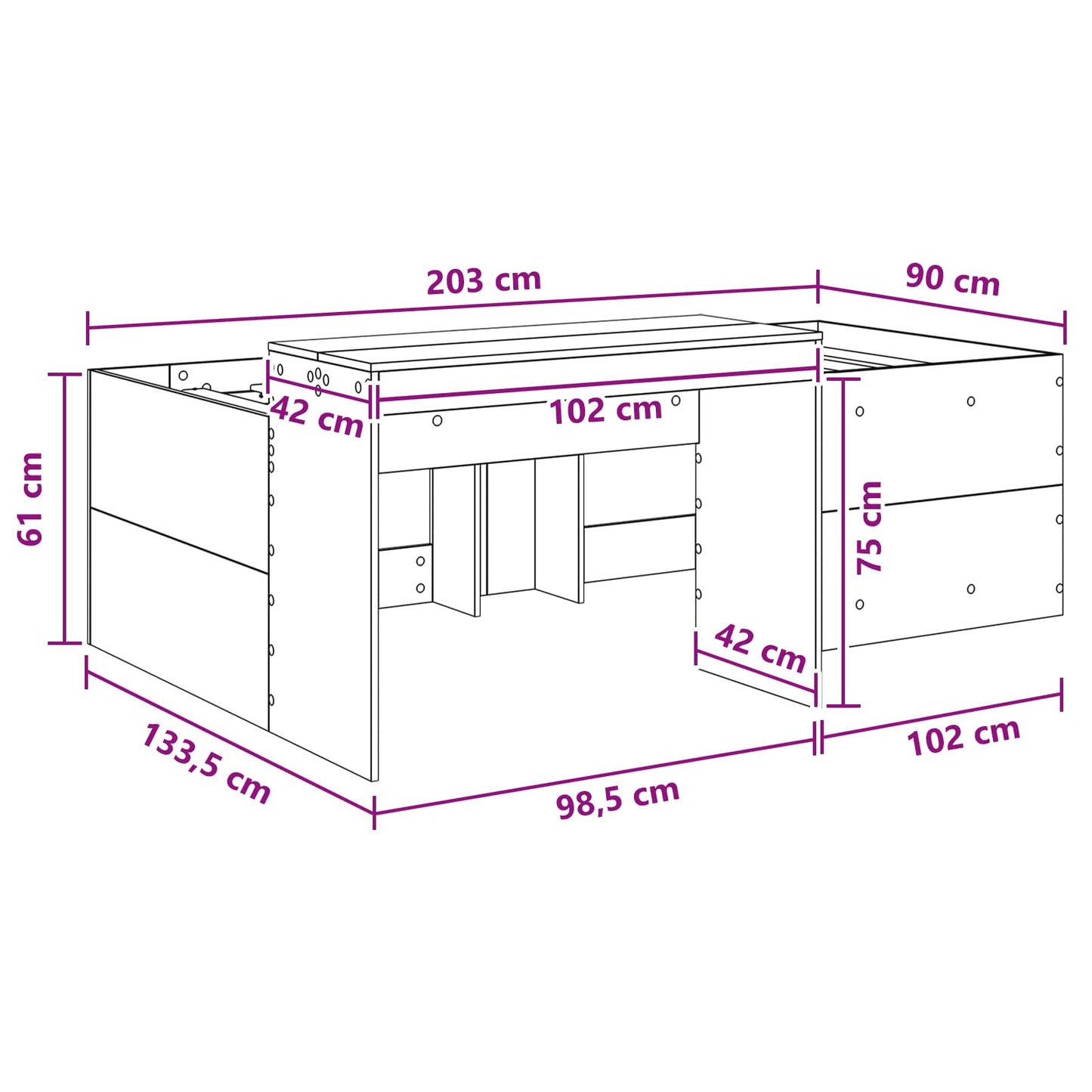 Letto alto per bambini con scrivania Rovere Sonoma 90 x 200 cm | homemem39