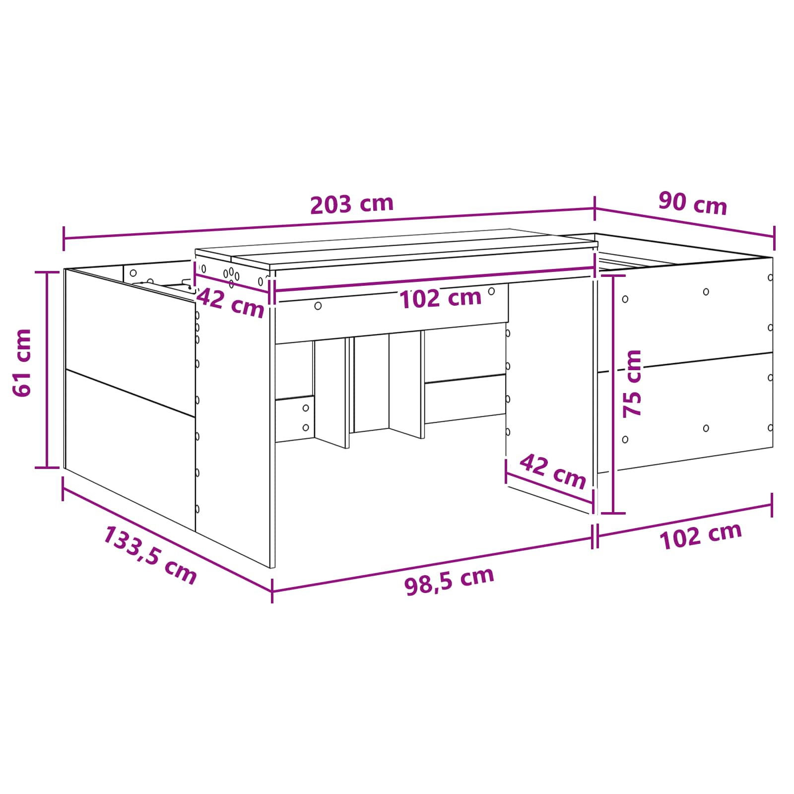 Letto alto per bambini con scrivania Rovere Sonoma 90 x 200 cm | homemem39