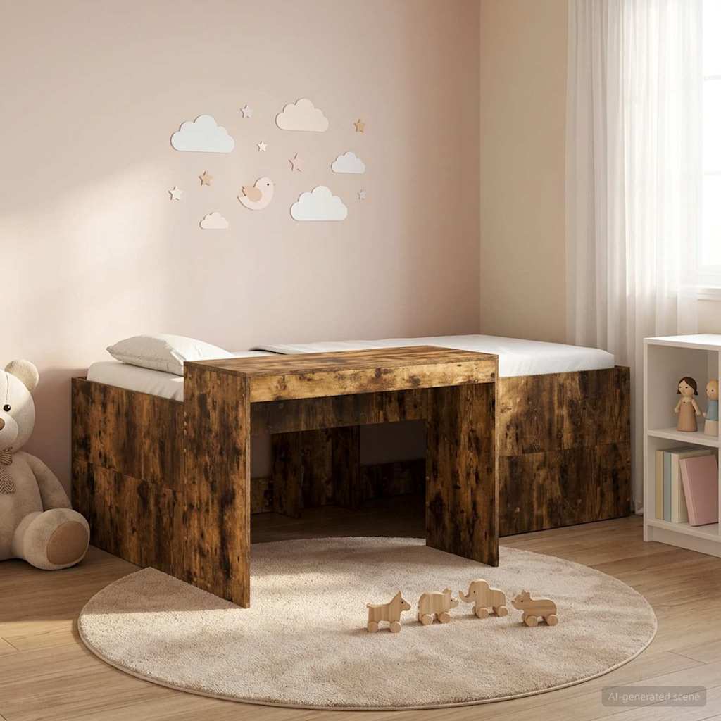 Letto alto per bambini con scrivania Rovere Fumo 98.5 x 200 cm | homemem39