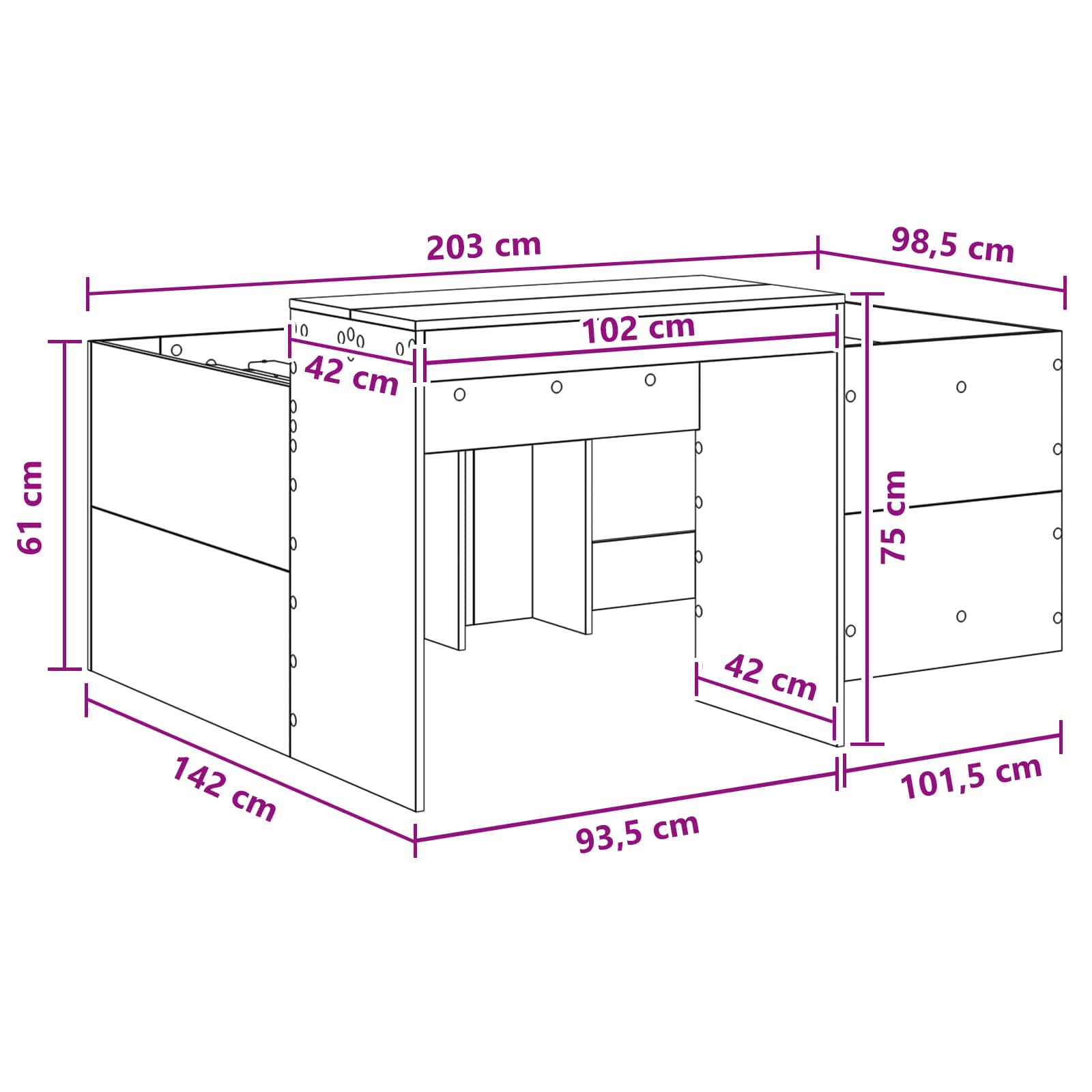 Letto alto per bambini con scrivania Rovere Fumo 98.5 x 200 cm | homemem39