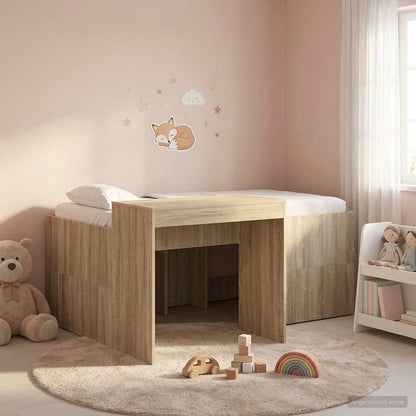 Letto alto per bambini con scrivania Rovere Sonoma 80 x 160 cm | homemem39
