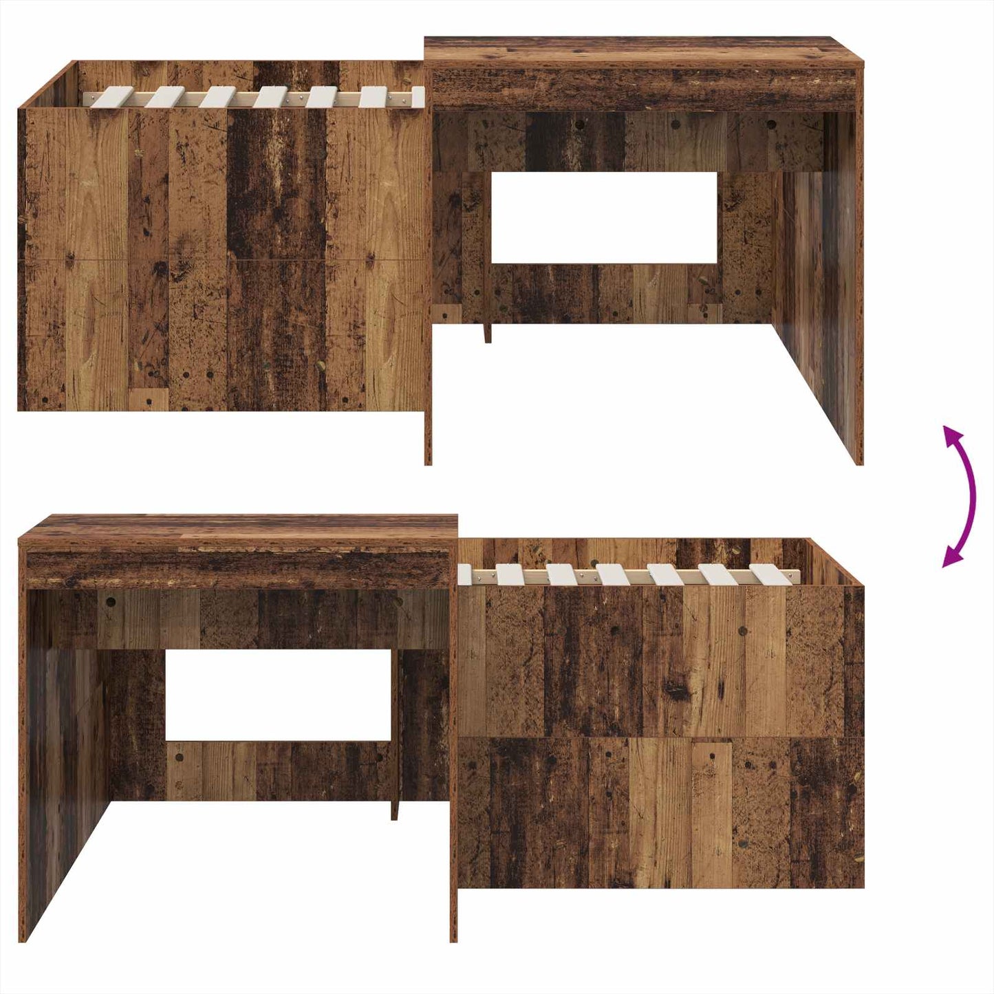 Letto alto per bambini con scrivania Legno antico | homemem39