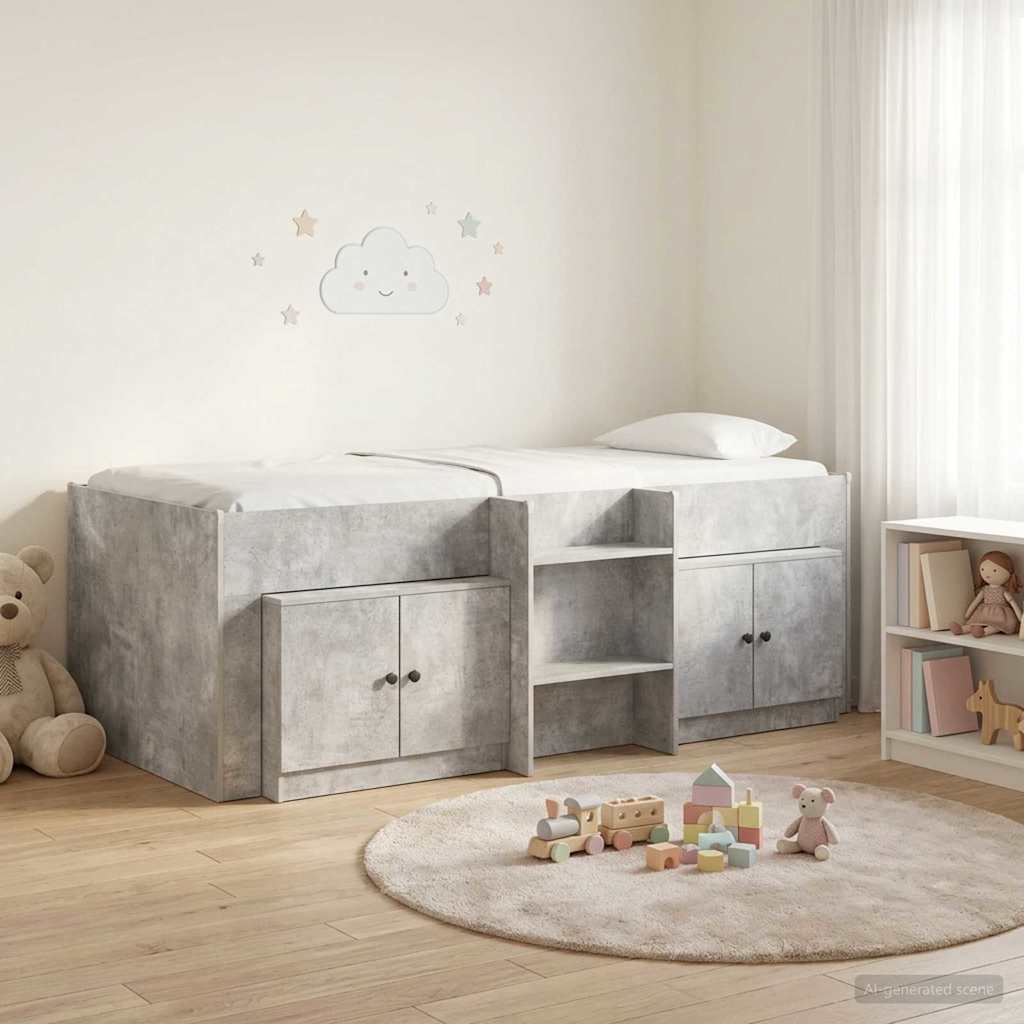 Struttura Letto Loft con Mobile con porta 3 pz Grigio Cemento | homemem39