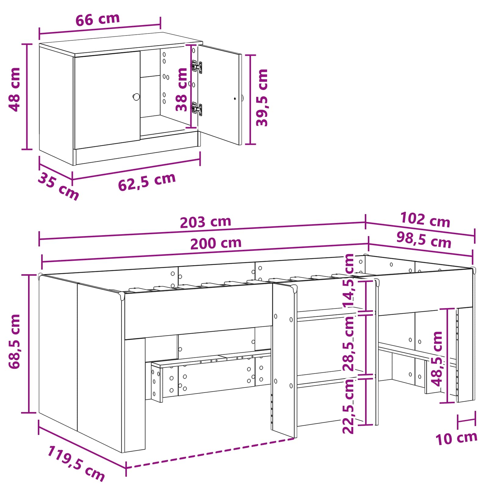 Struttura Letto Loft con Armadietto 3 pz Nero Legno multistrato | homemem39