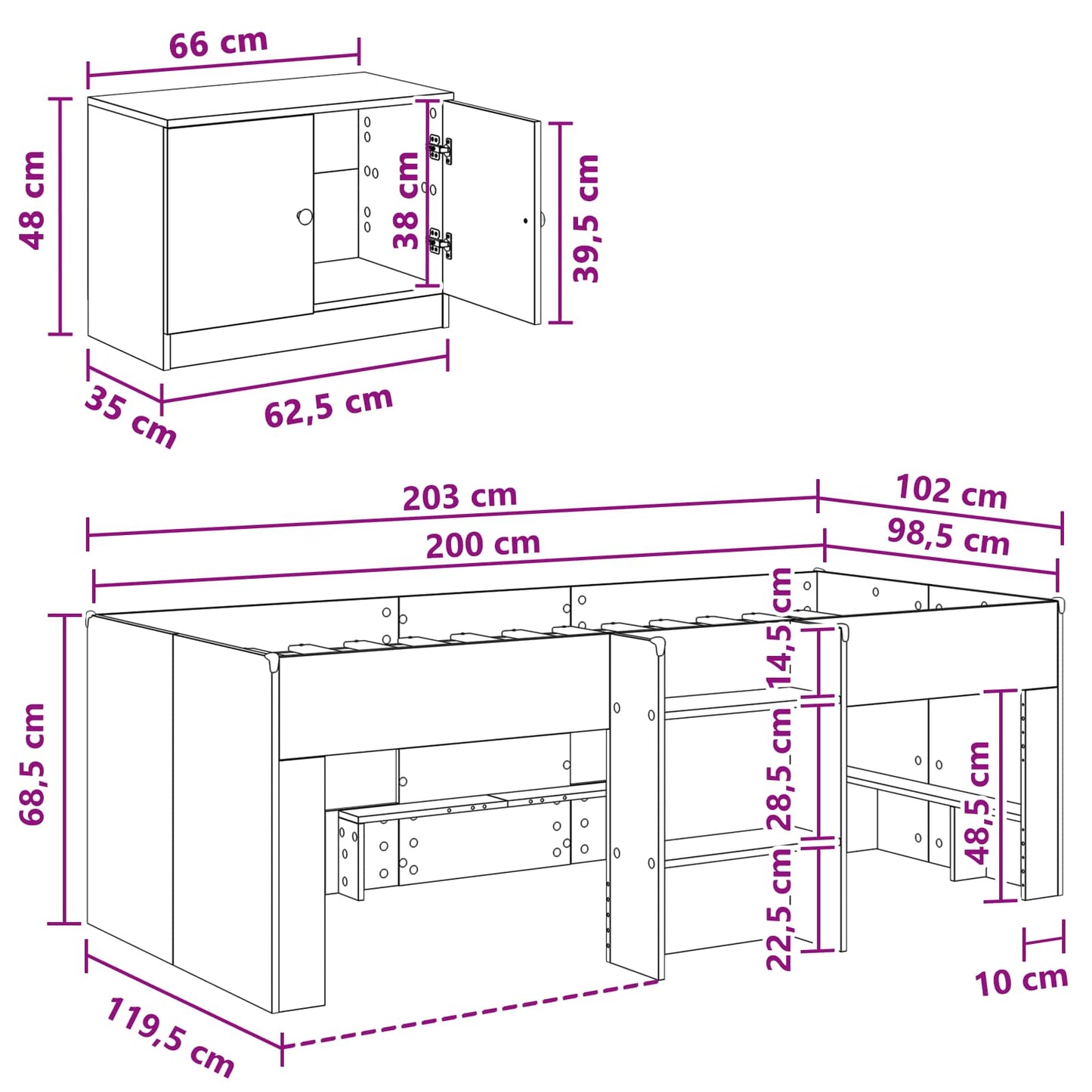 Struttura Letto Loft con Armadietto 3 pz Sonoma grigio | homemem39