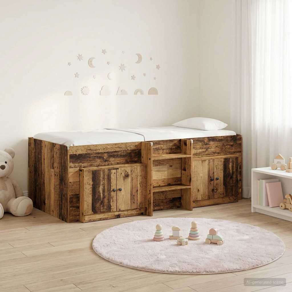 Struttura Letto Loft con Armadietto con porta 3 pz Legno antico | homemem39