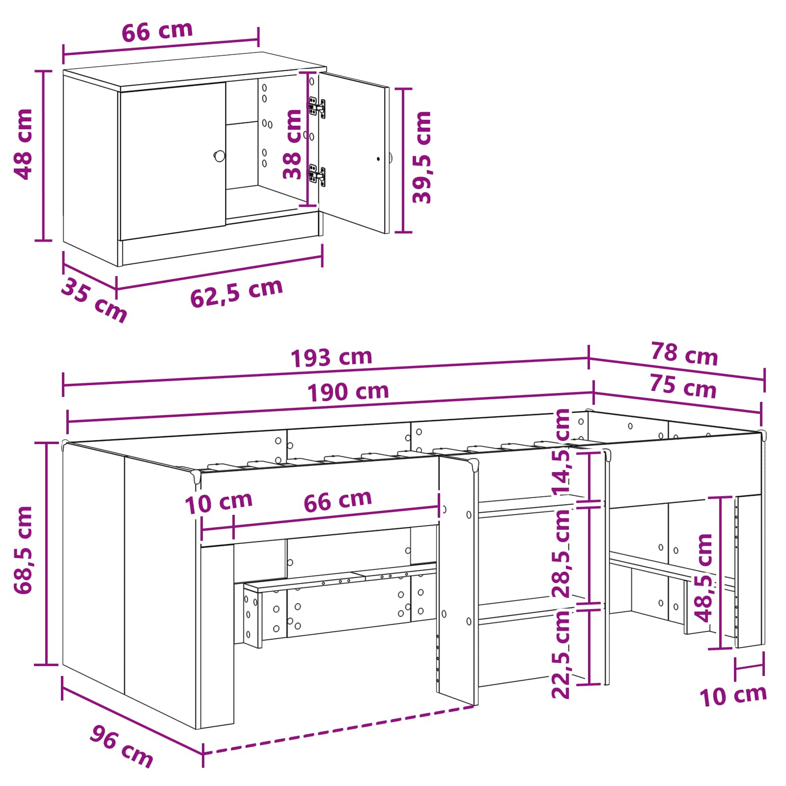 Struttura Letto Loft con Mobile 3 pz Bianco Legno multistrato | homemem39
