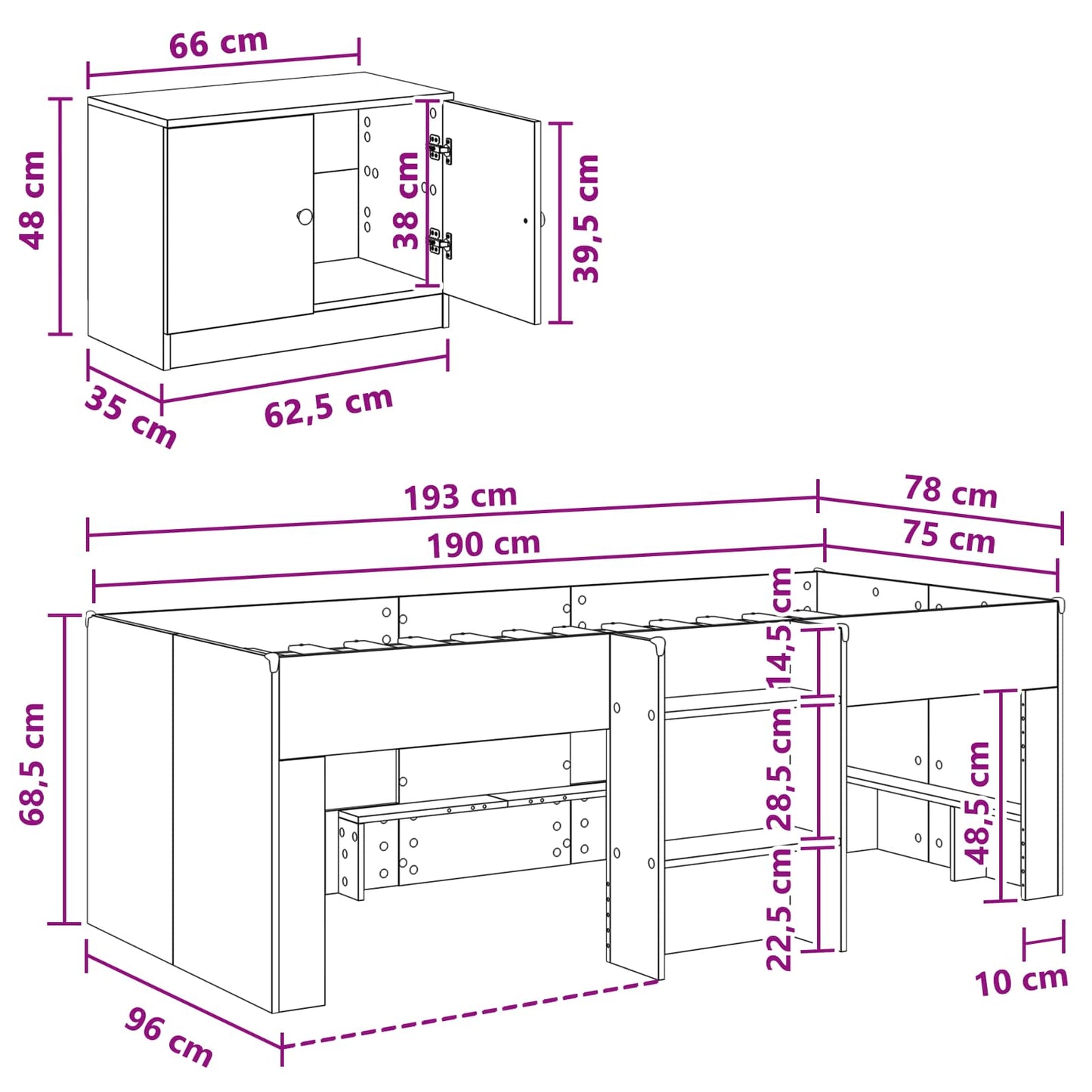 Struttura Letto Loft con Mobile con porta 3 pz Sonoma grigio | homemem39