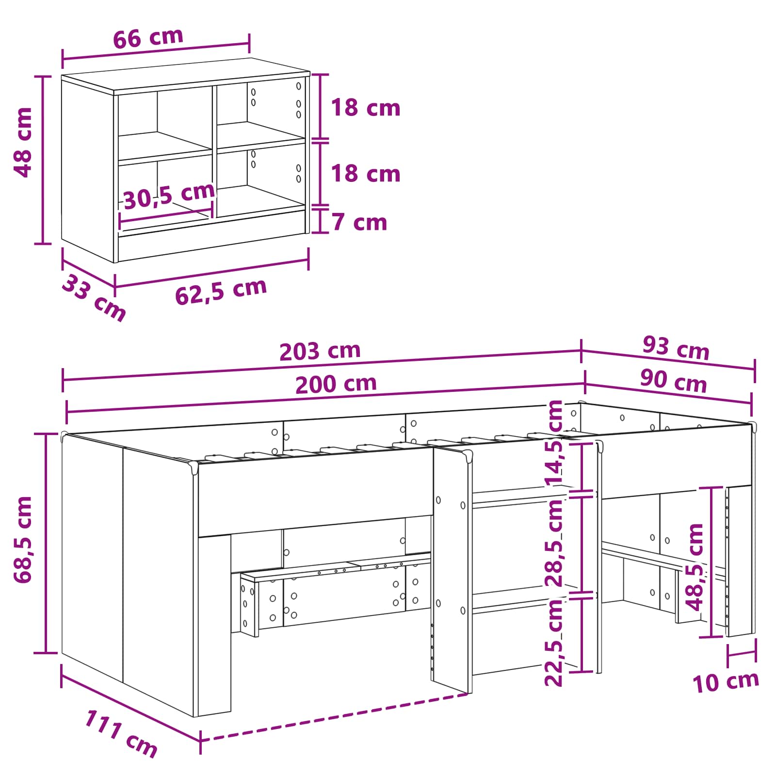 Struttura Letto Loft con Mobile 3 pz Nero Legno multistrato | homemem39