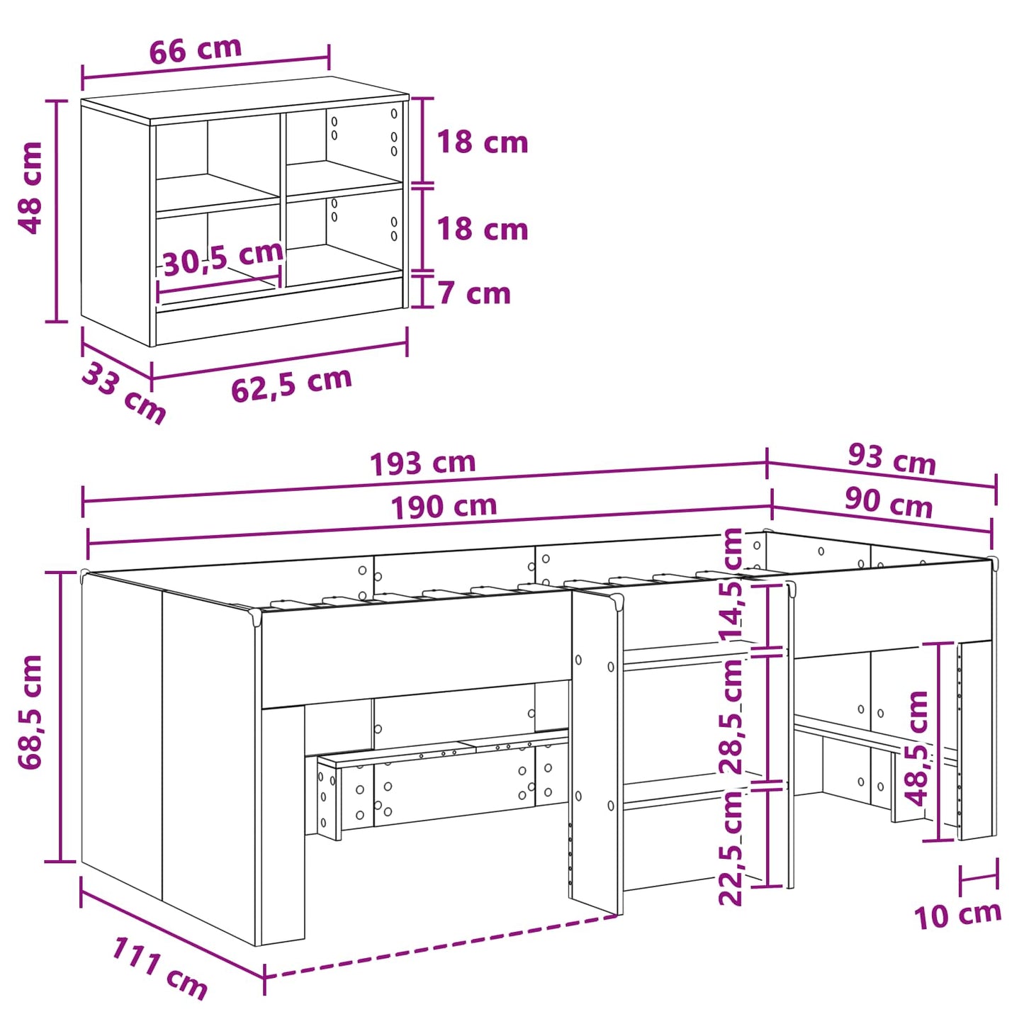 Struttura Letto Loft con Mobile 3 pz Nero Legno ingegnerizzato