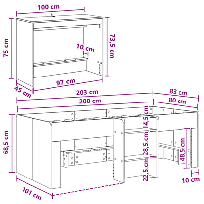 Letto alto per bambini con scrivania 2 pz Bianco