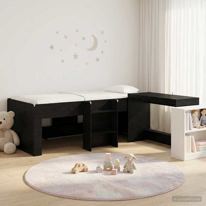 Letto alto per bambini con scrivania Rovere Nero 80 x 200 cm