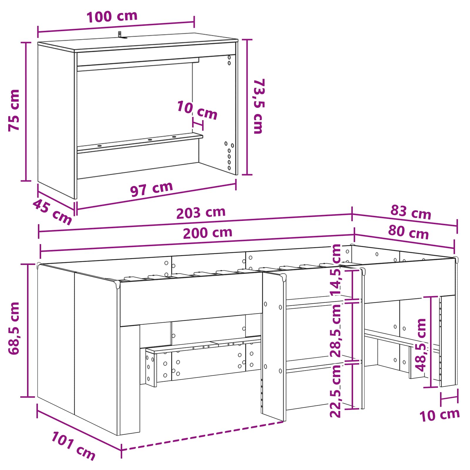 Letto alto per bambini con scrivania 2 pz Rovere Sonoma | homemem39