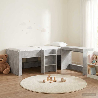 Letto alto per bambini con scrivania 2 pz Grigio Cemento