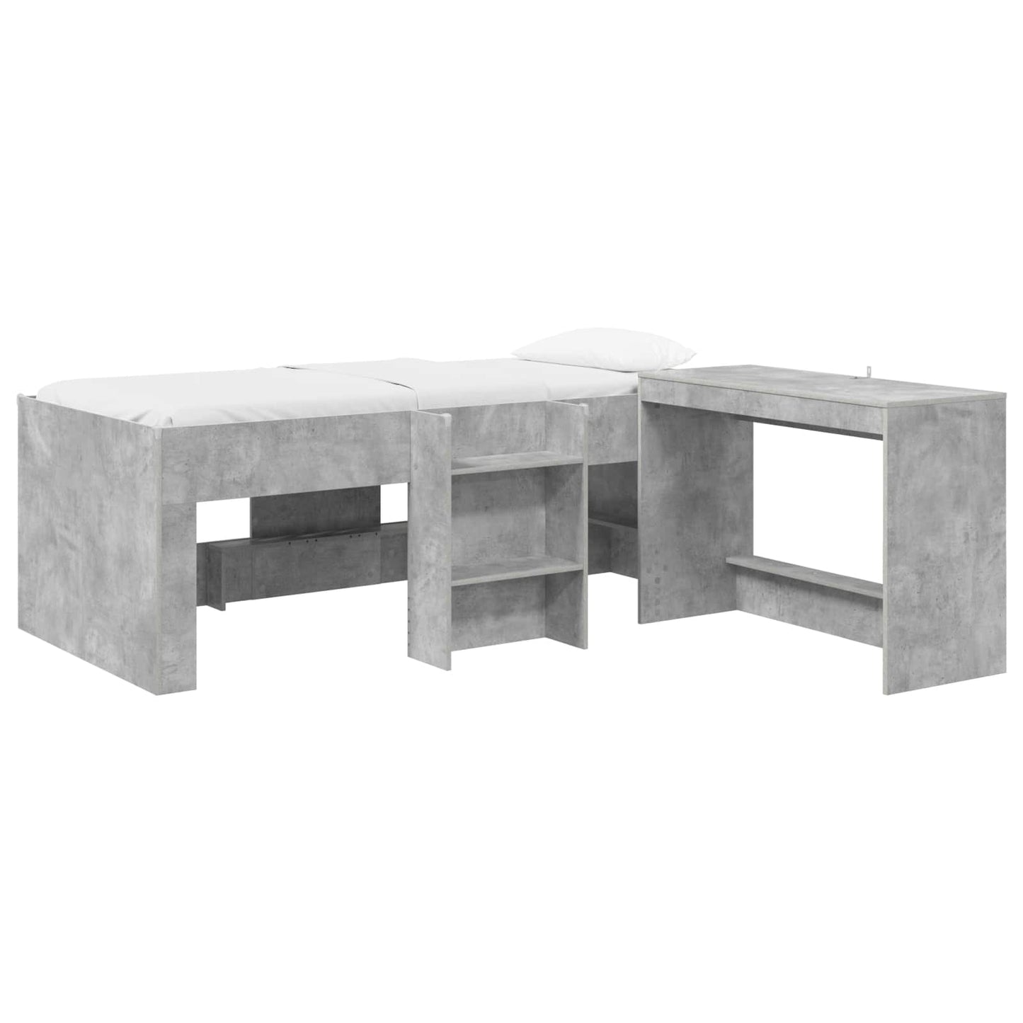 Letto alto per bambini con scrivania 2 pz Grigio Cemento