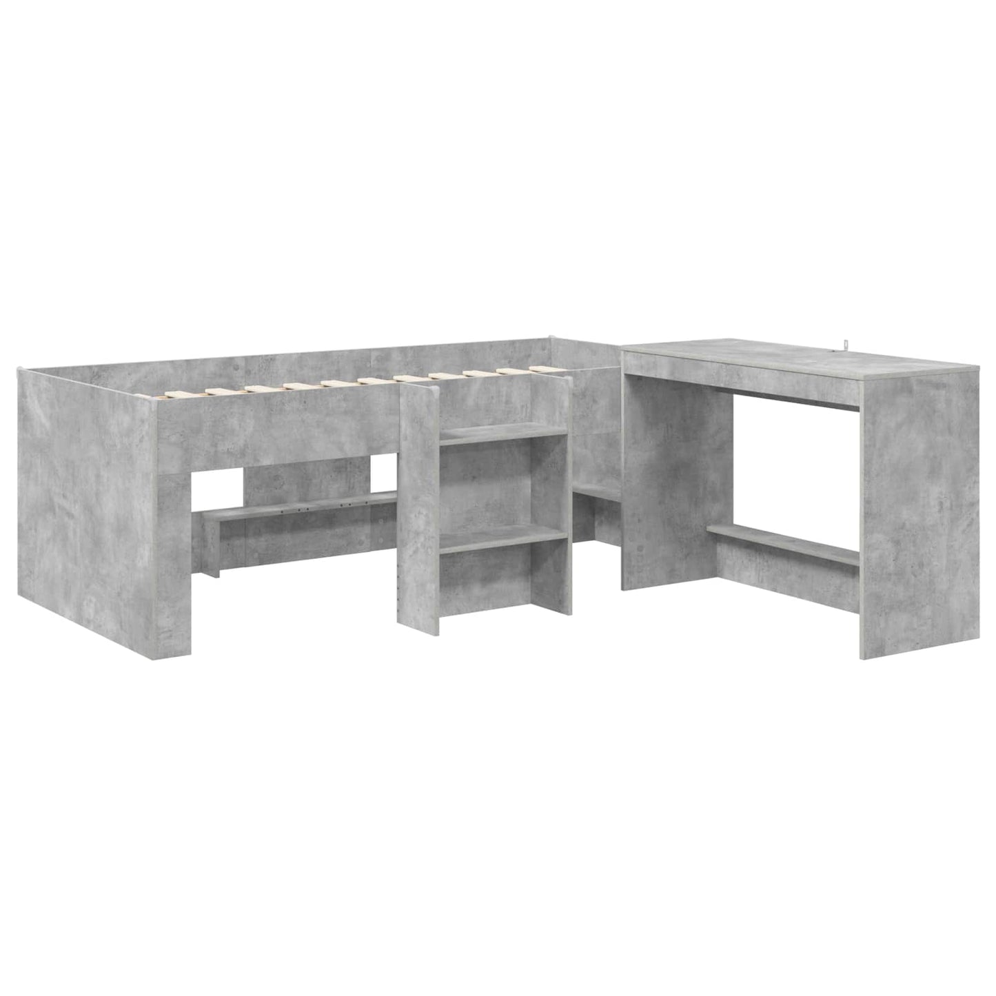 Letto alto per bambini con scrivania 2 pz Grigio Cemento