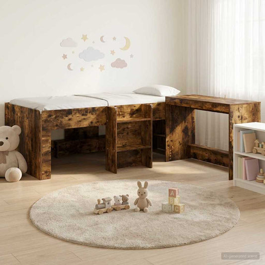 Letto alto per bambini con scrivania 2 pz Rovere Fumo | homemem39