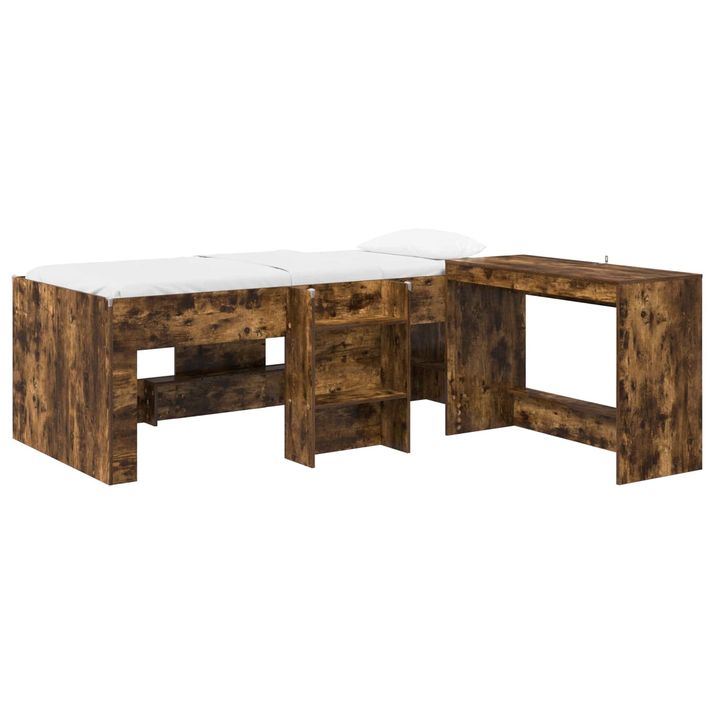 Letto alto per bambini con scrivania 2 pz Rovere Fumo