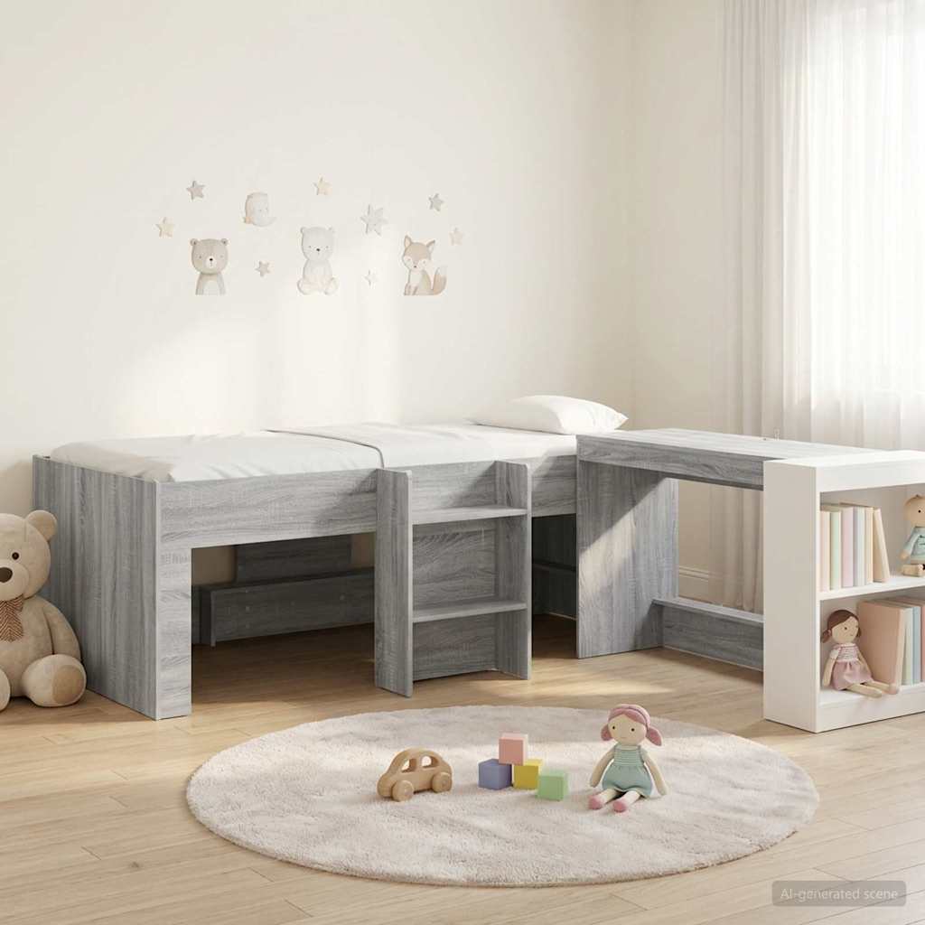 Letto alto per bambini con scrivania 2 pz Sonoma grigio