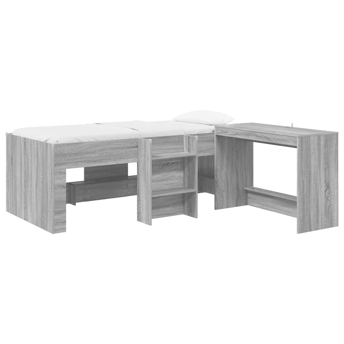 Letto alto per bambini con scrivania 2 pz Sonoma grigio