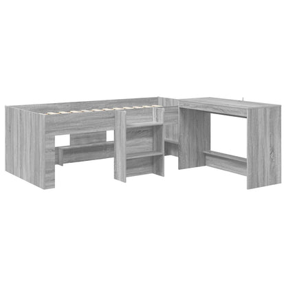 Letto alto per bambini con scrivania 2 pz Sonoma grigio
