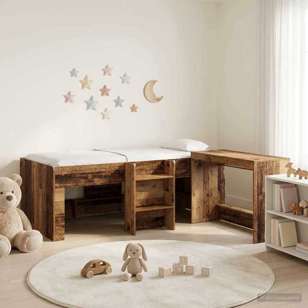 Letto alto per bambini con scrivania 2 pz Legno antico | homemem39